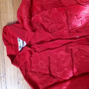Vintage Red Silk Embroidered Blouse